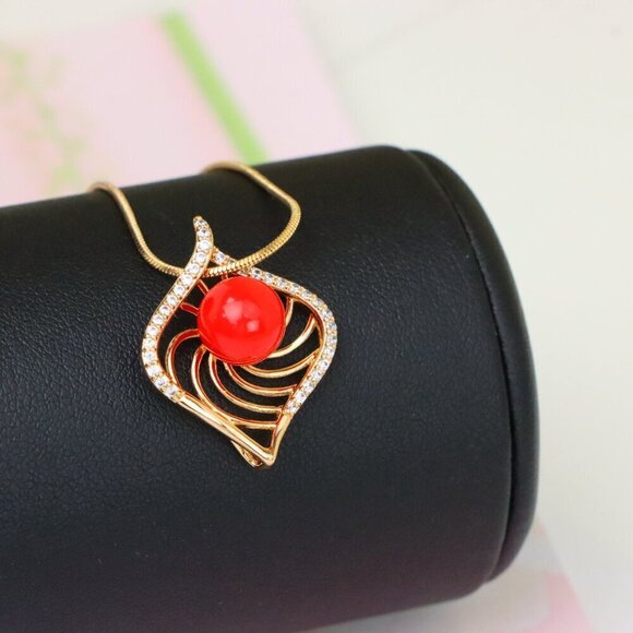 "Elegant Rose Gold Pendant with Red Accent, XPPT1306 - Picture 3 of 13